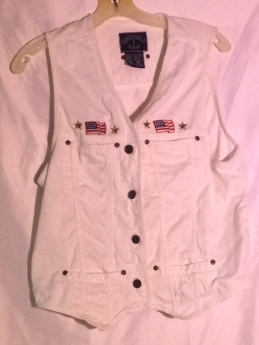 Solutions White Cotton Patriotic American Flag Utility Vest Size PM